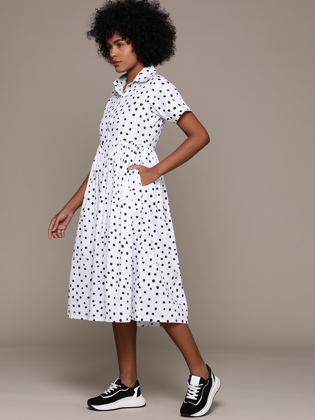 

Roadster Polka Dot Print Fit & Flare Midi Dress, White