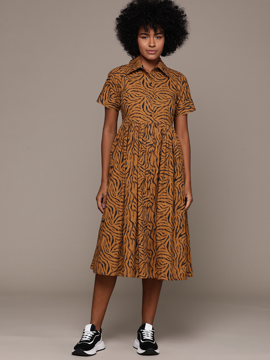 

Roadster Animal Print Shirt Dress, Brown