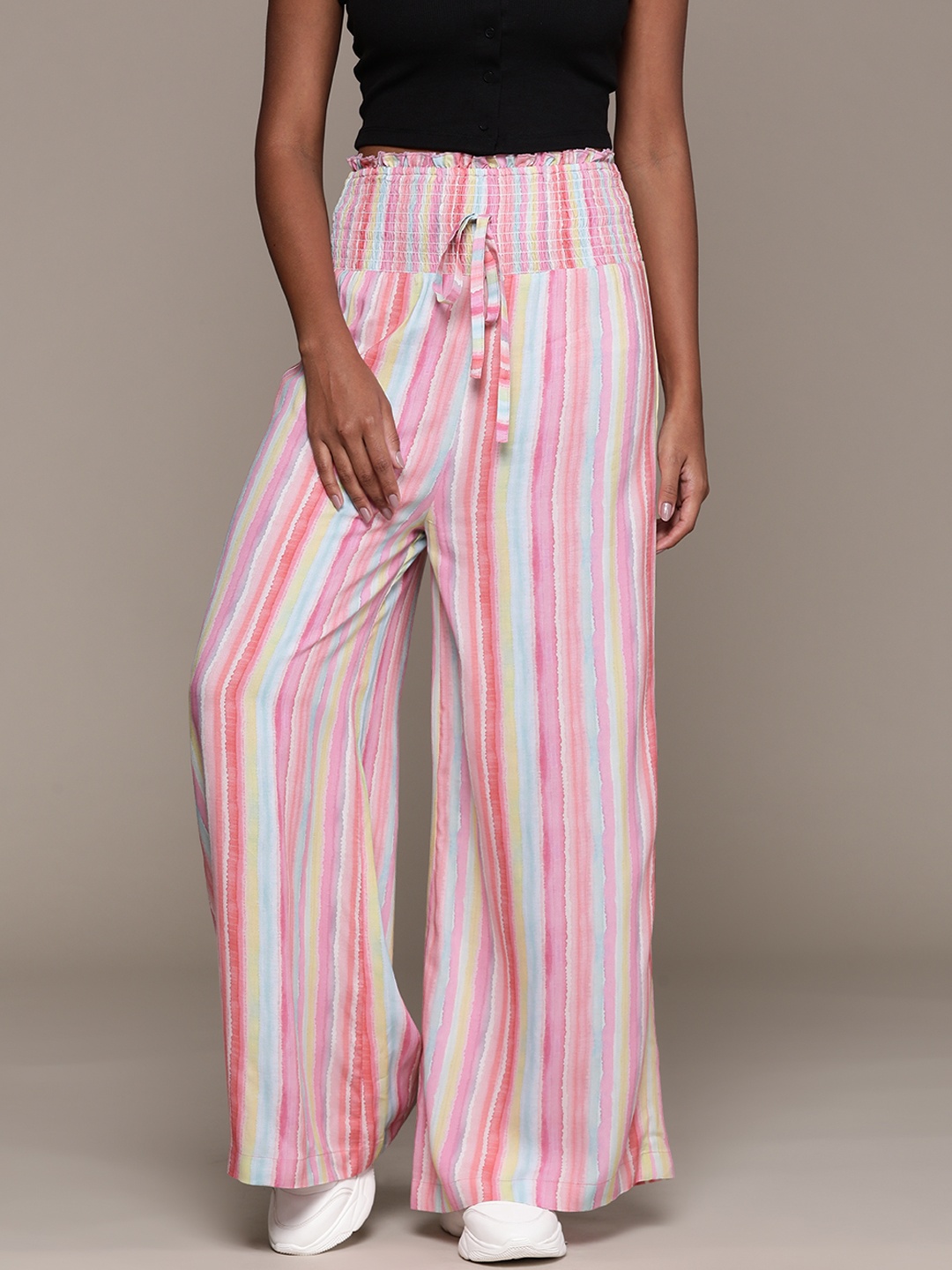 

Roadster Women Striped Loose Fit High-Rise Trousers, Multi