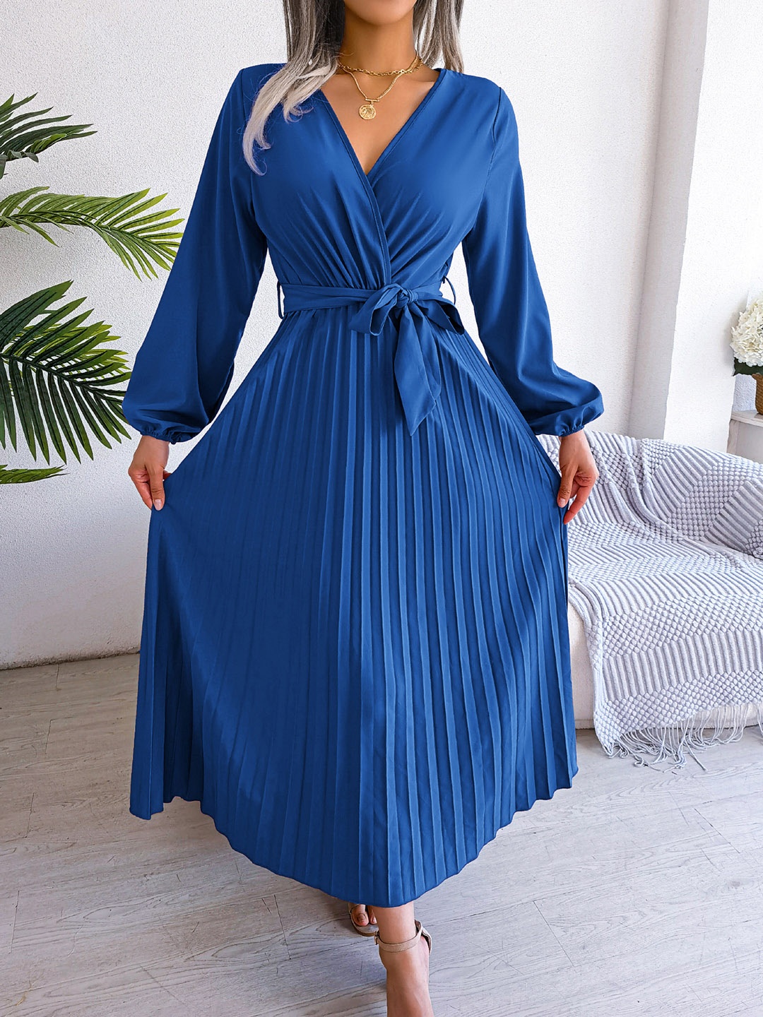 

all about you Flared Sleeve Fit & Flare Maxi Dress, Blue