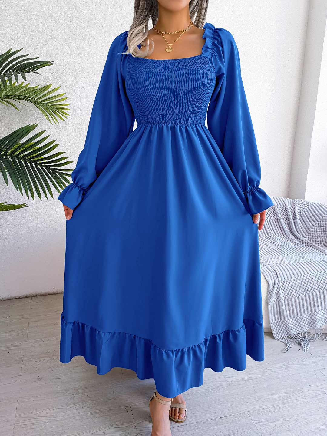 

all about you Puff Sleeve Maxi Dress, Blue