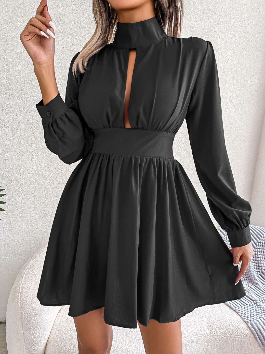 

all about you Puff Sleeve Fit & Flare Mini Dress, Black