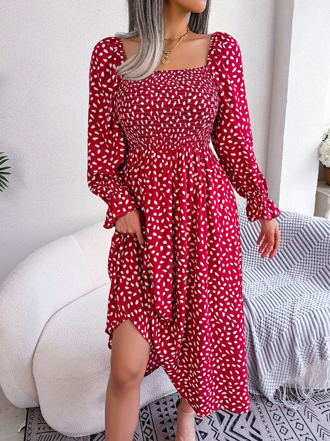 

all about you Polka Dot Print Fit & Flare Dress, Red