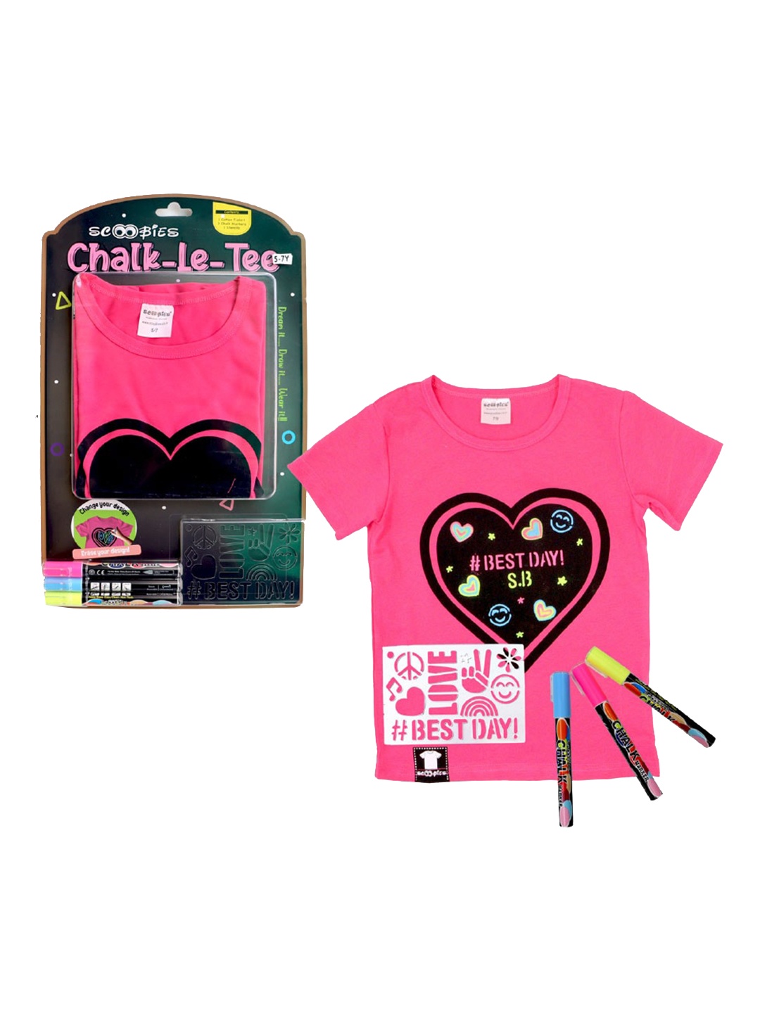 

SCOOBIES Kids Pink Reusable Chalk-Lee-Tee with Chalk Markers & Stencil, Multi