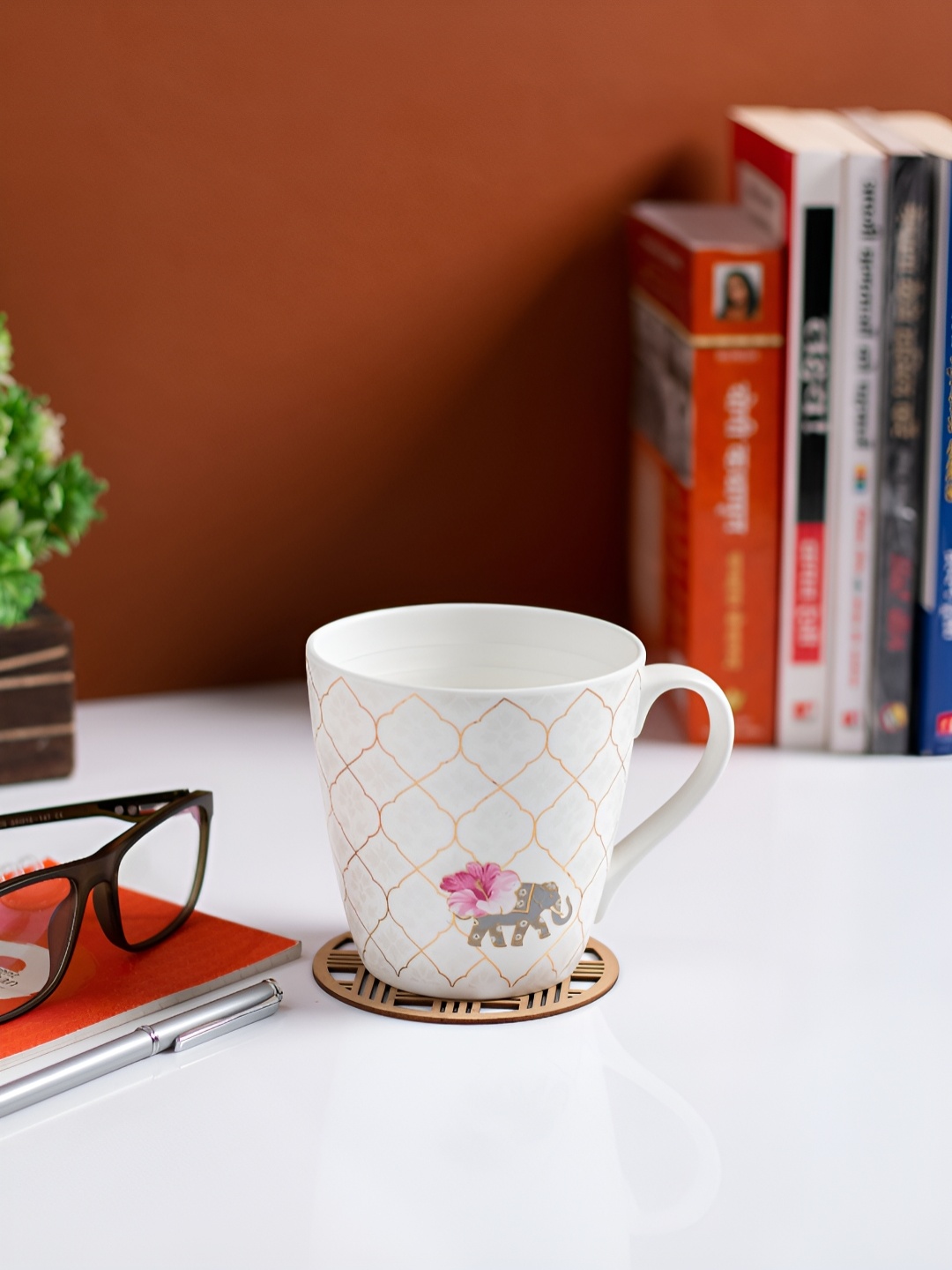 

JCPL Fine White & Gold-Toned 2 Pieces Printed Ceramic Glossy Cups 350 ml Each