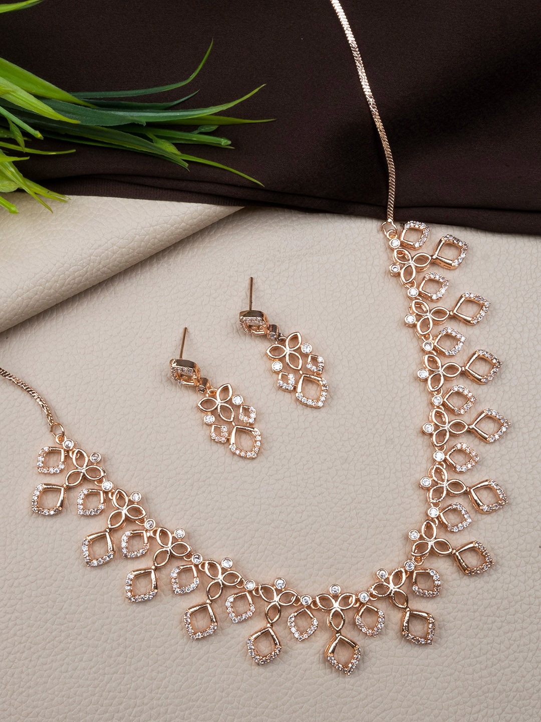 

StileAdda Rose Gold-Plated CZ-Studded Jewellery Set