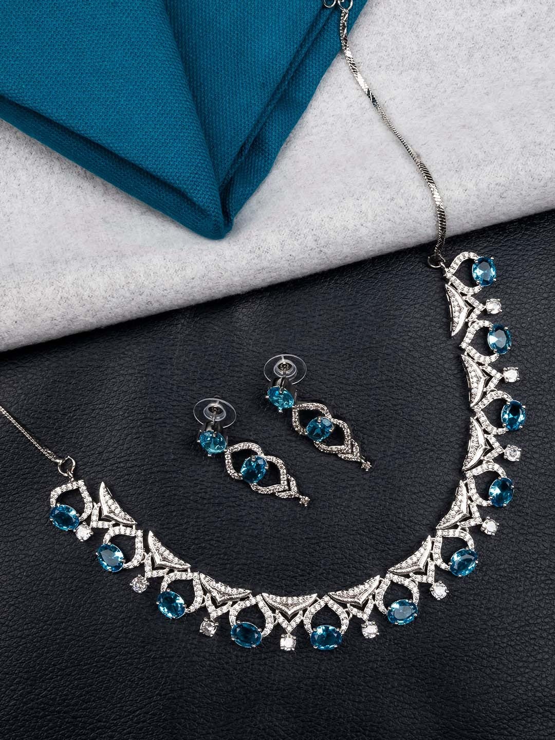 

StileAdda Rhodium-Plated CZ & AD-Studded Jewellery Set, Silver