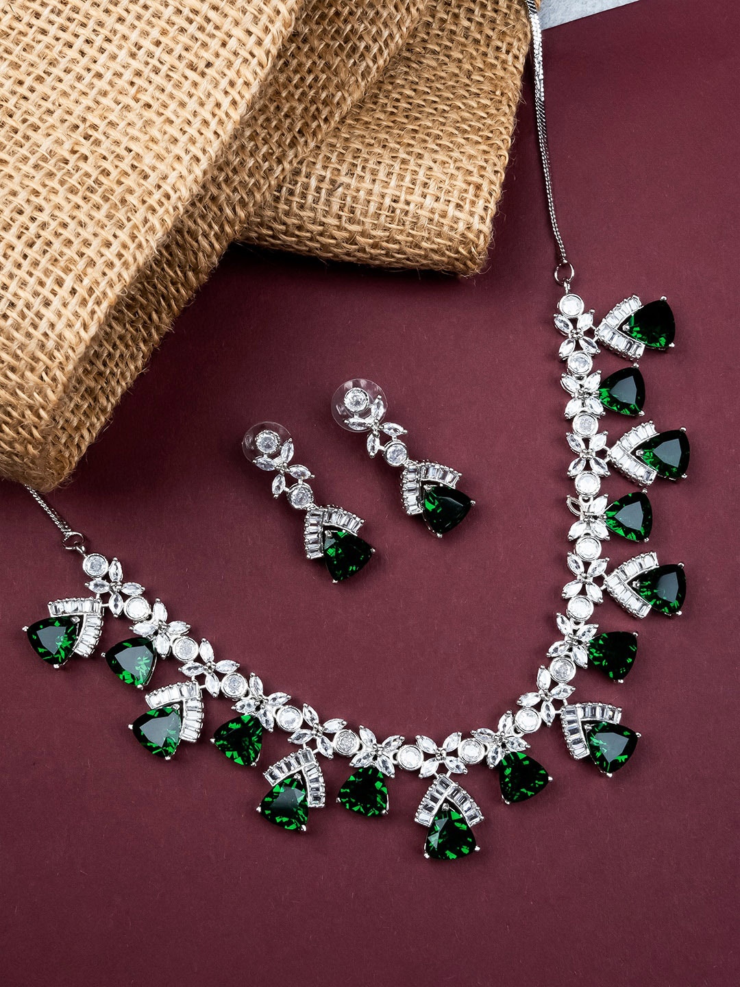 

StileAdda Silver-Plated CZ & AD-Studded Jewellery Set