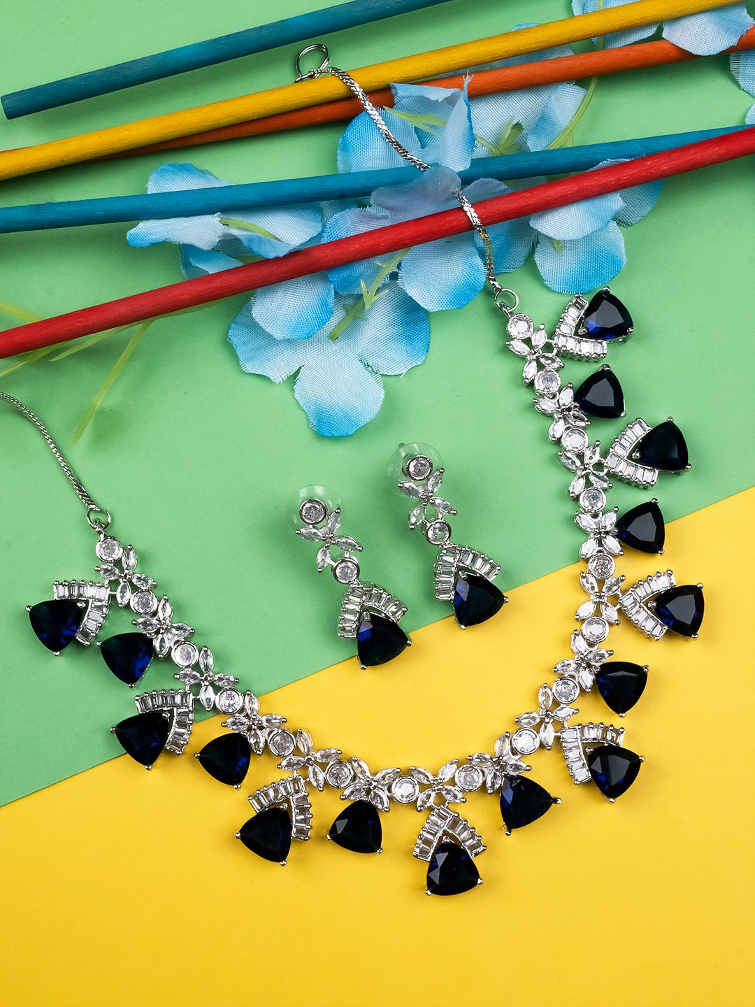 

StileAdda Silver-Plated CZ & AD-Studded Jewellery Set