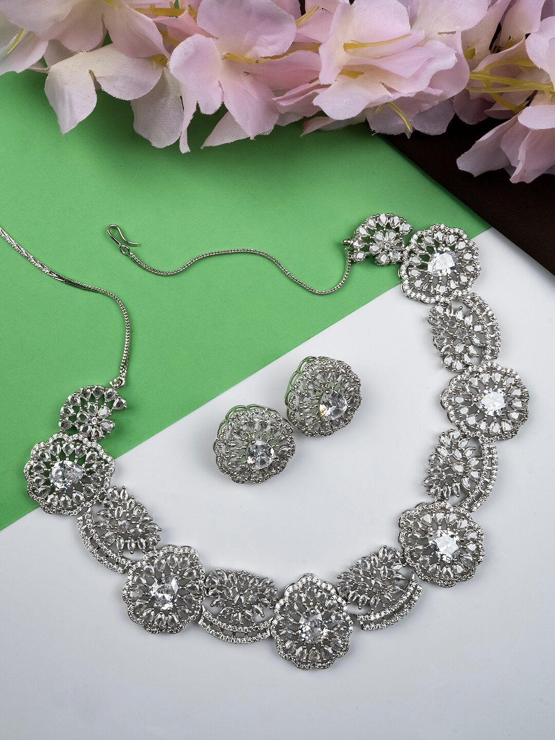 

StileAdda Silver-Plated CZ & AD-Studded Jewellery Set