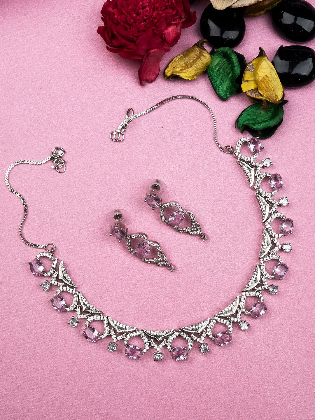 

StileAdda Silver-Plated CZ & AD-Studded Jewellery Set
