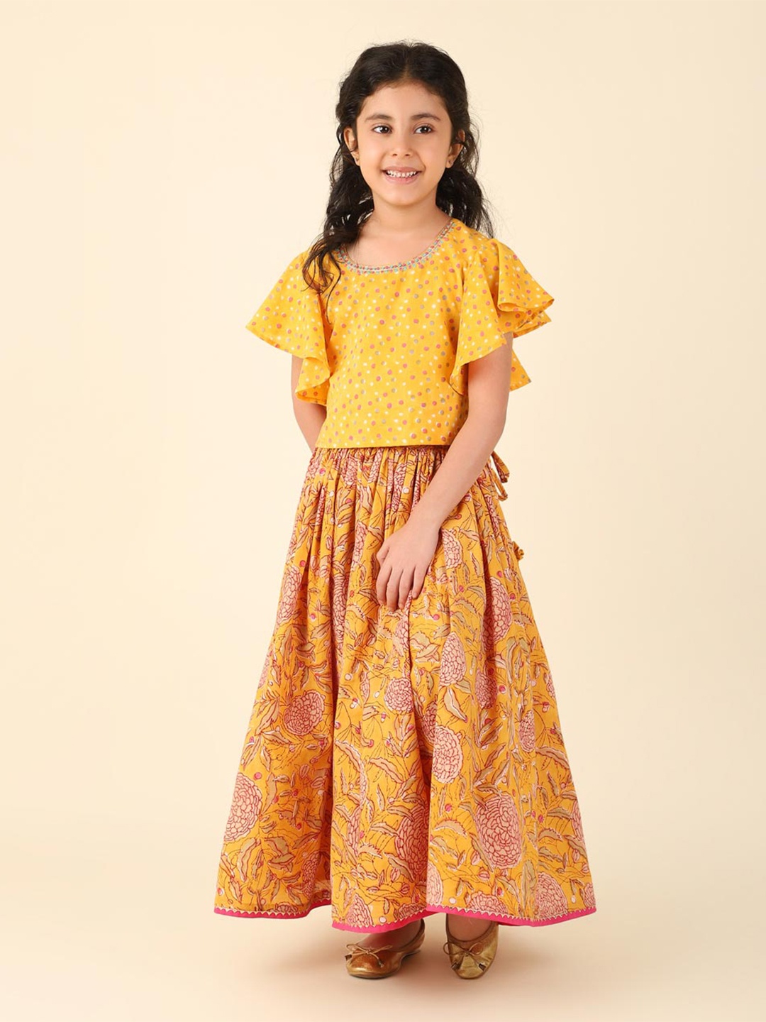 

Fabindia Girls Printed Ready to Wear Lehenga & Blouse, Yellow