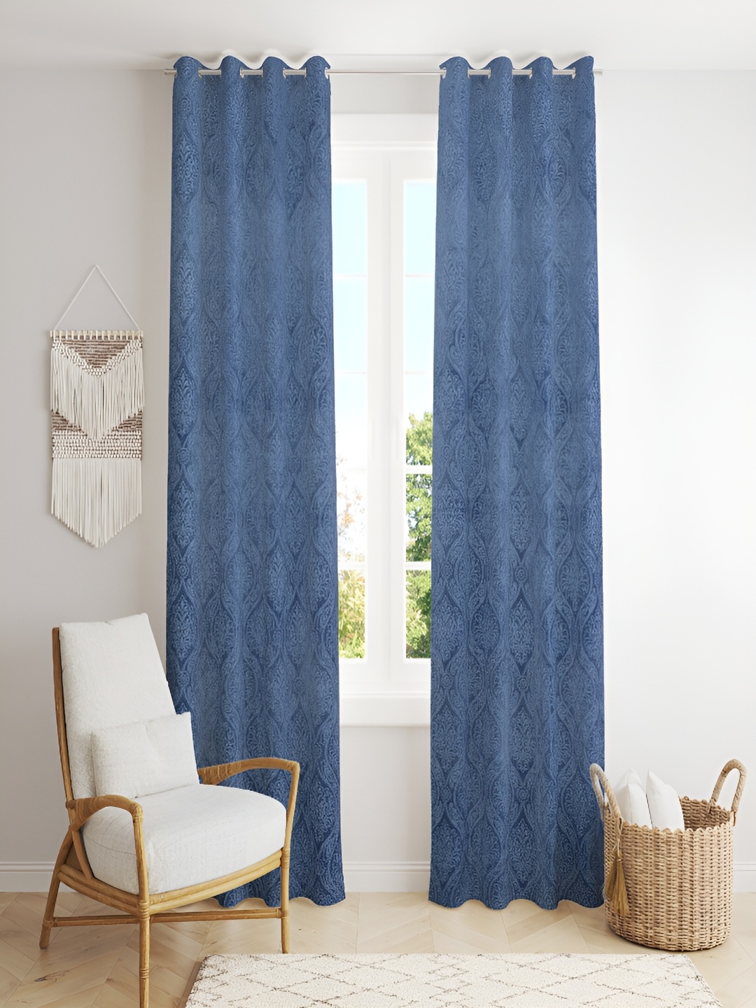 

Homefab India Blue 2 Pieces Velvet Room Darkening Door Curtain