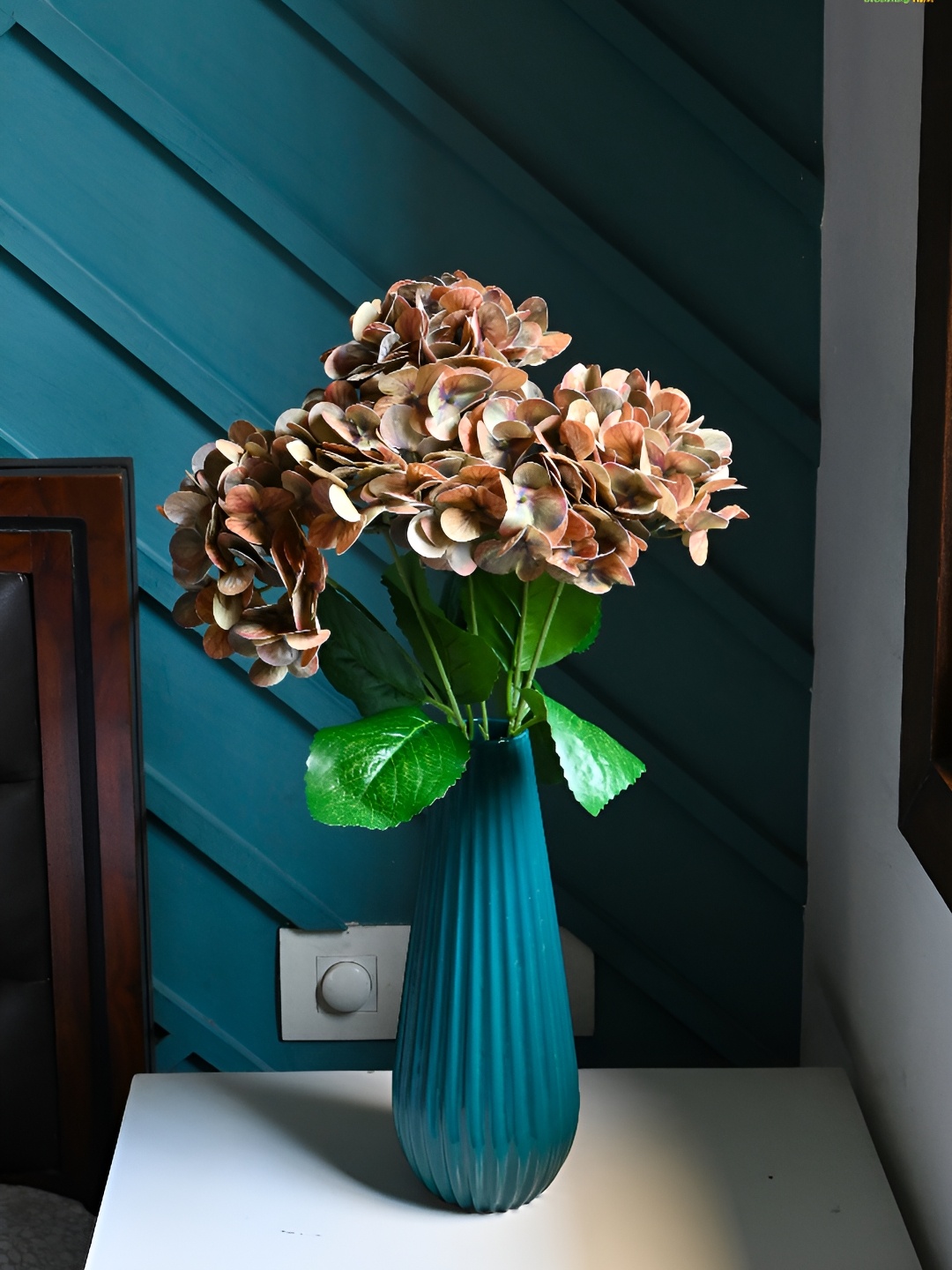 

Blooming Floret Brown & Green Hydrangea Artificial Flower With Pot
