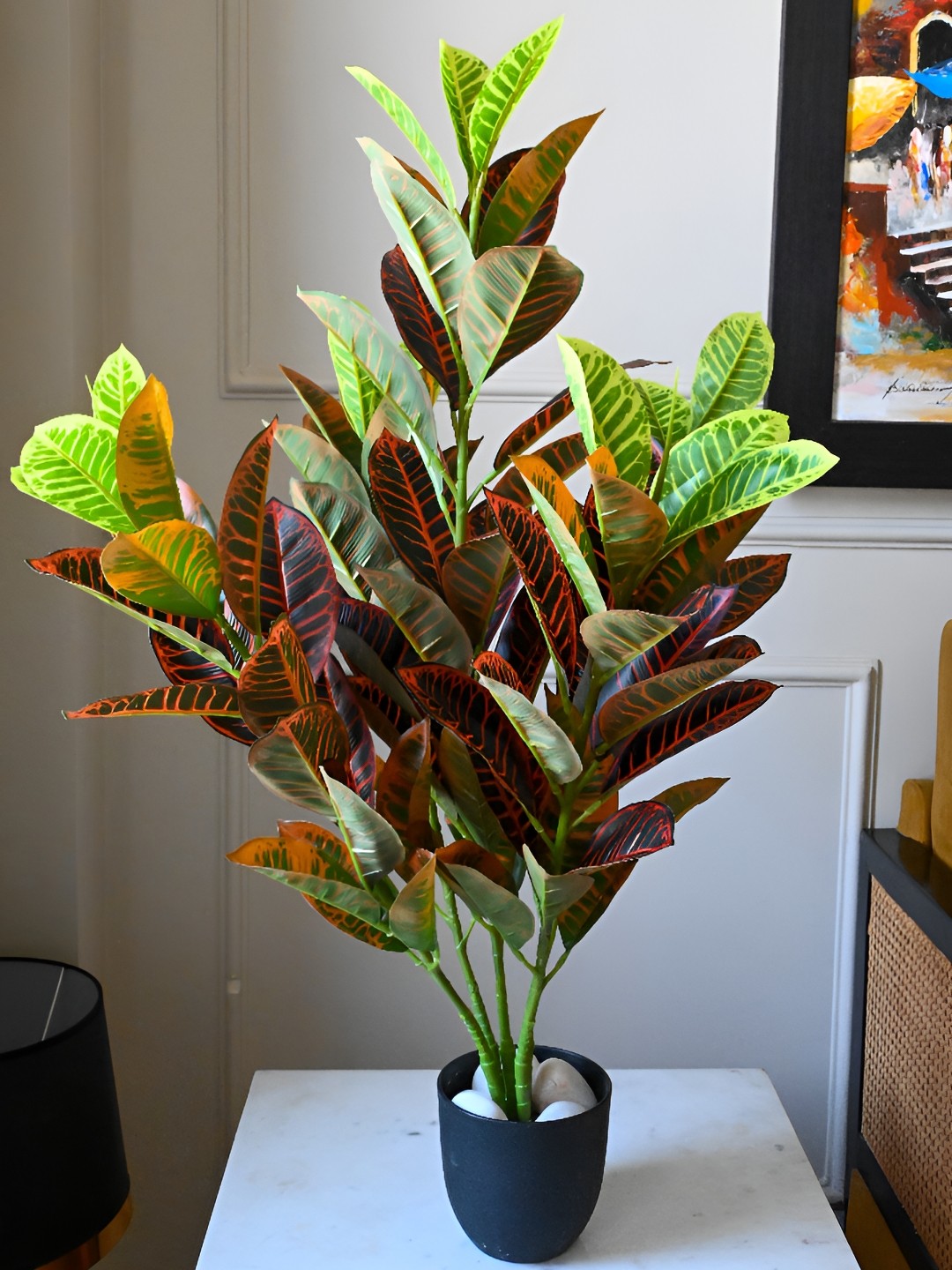 

Blooming Floret Green & Orange Croton Artificial Plant With Pot