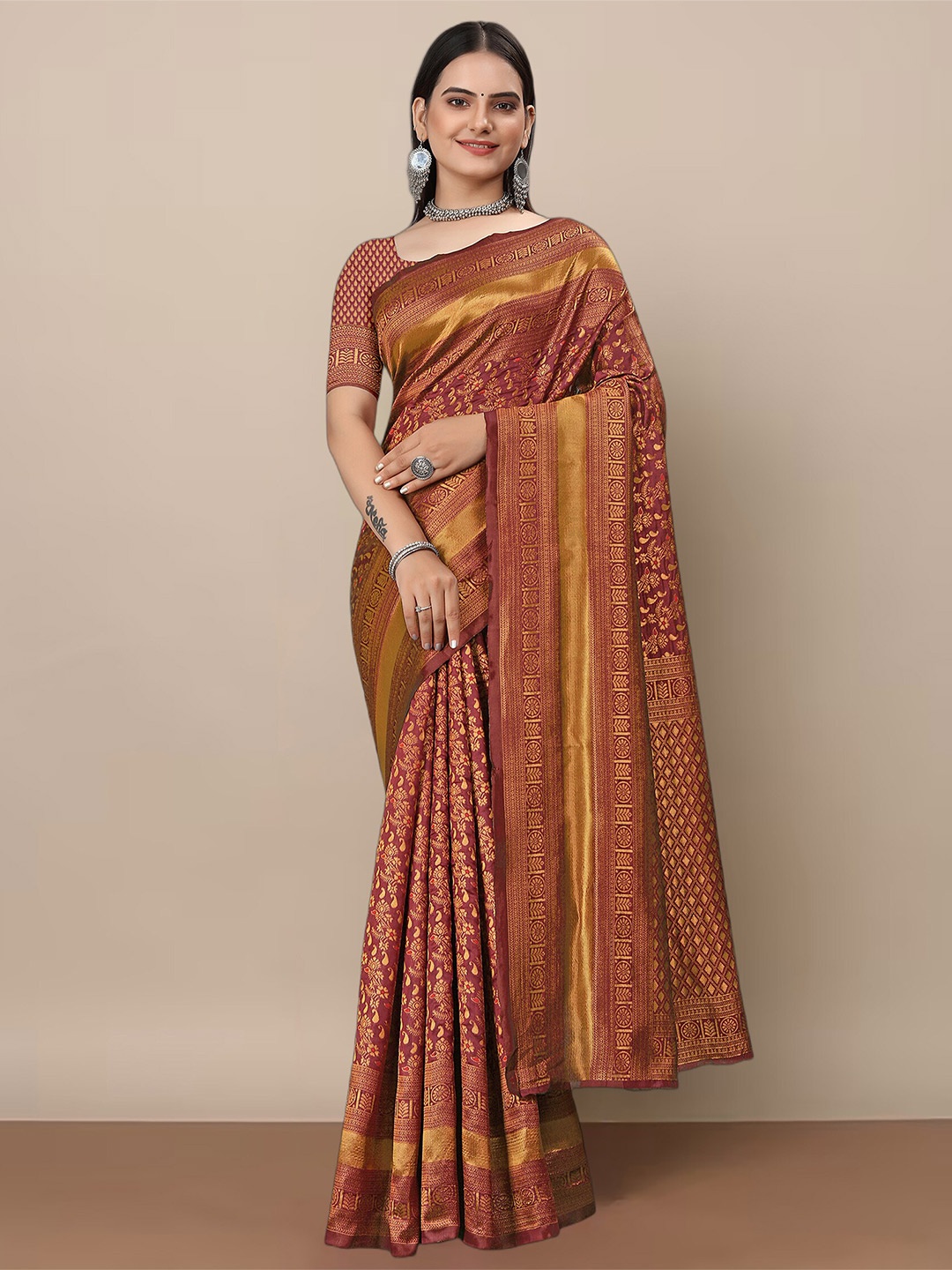 

Aldwych Woven Design Zari Banarasi Saree, Maroon