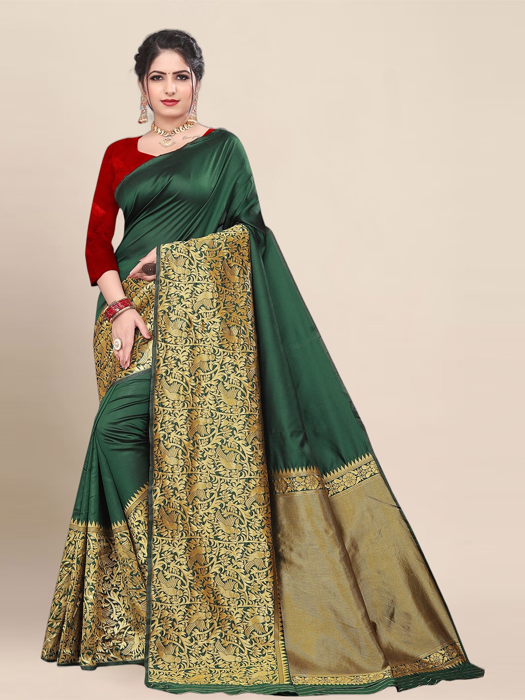 

Aldwych Woven Design Zari Banarasi Saree, Green