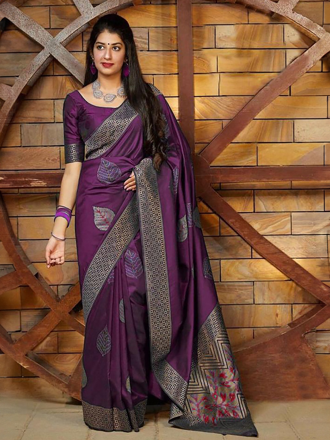 

Aldwych Woven Design Zari Banarasi Saree, Purple