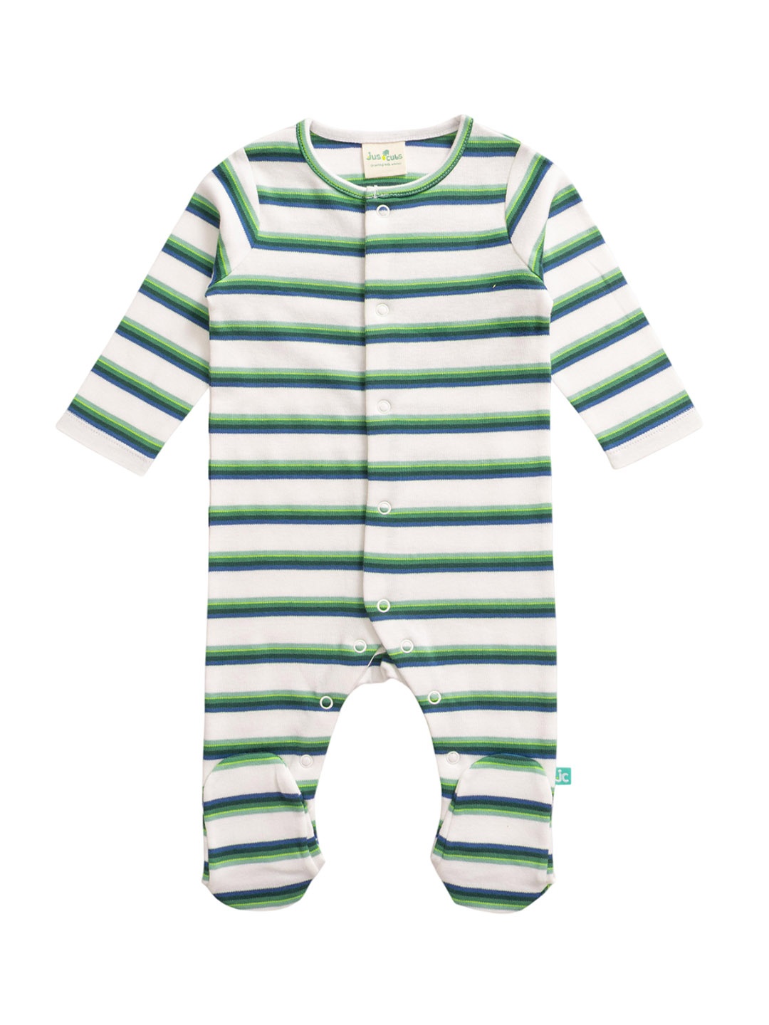 

JusCubs Infants Striped Cotton Sleepsuit, Green