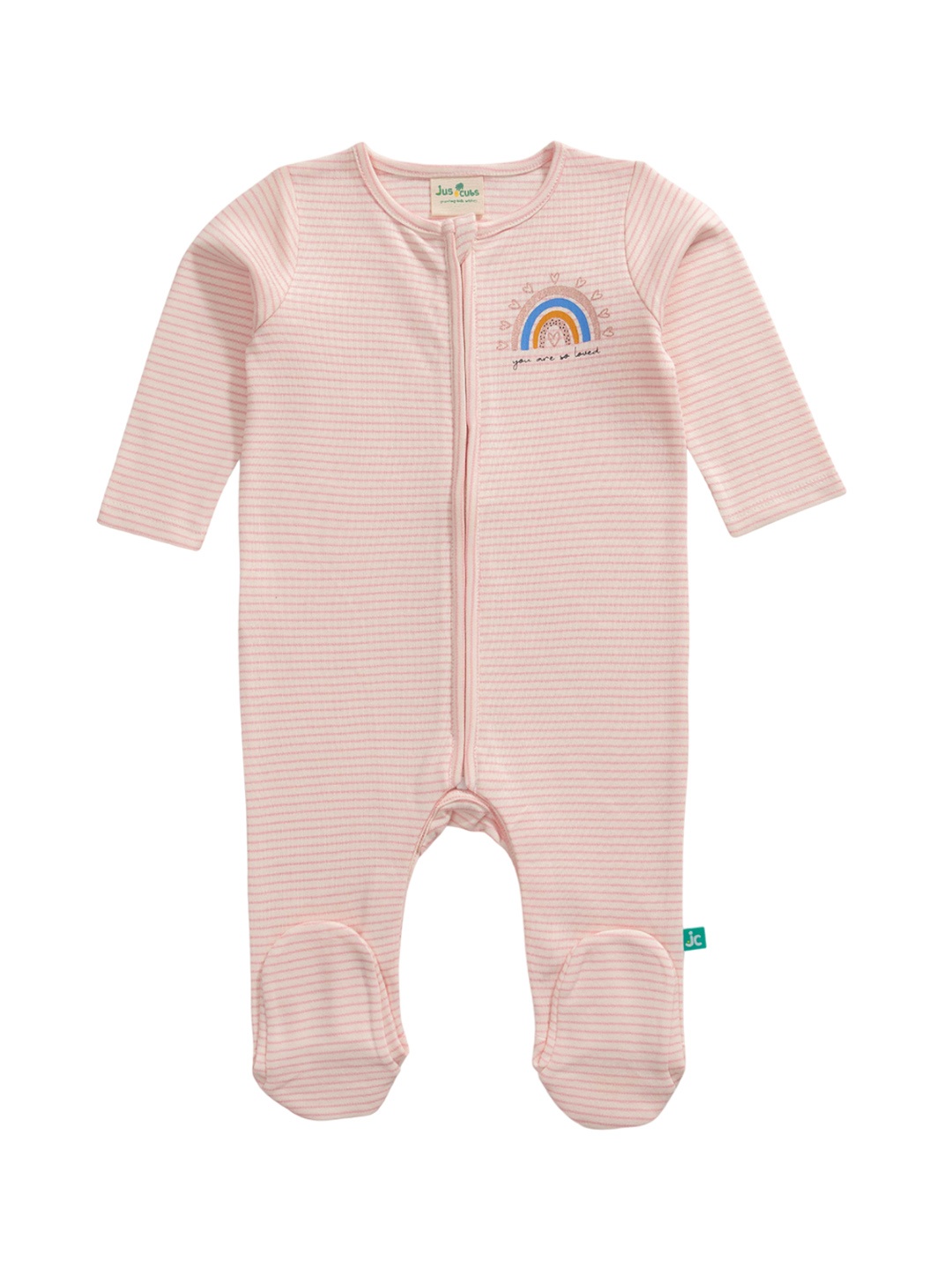 

JusCubs Infants Striped Cotton Sleepsuit, Pink