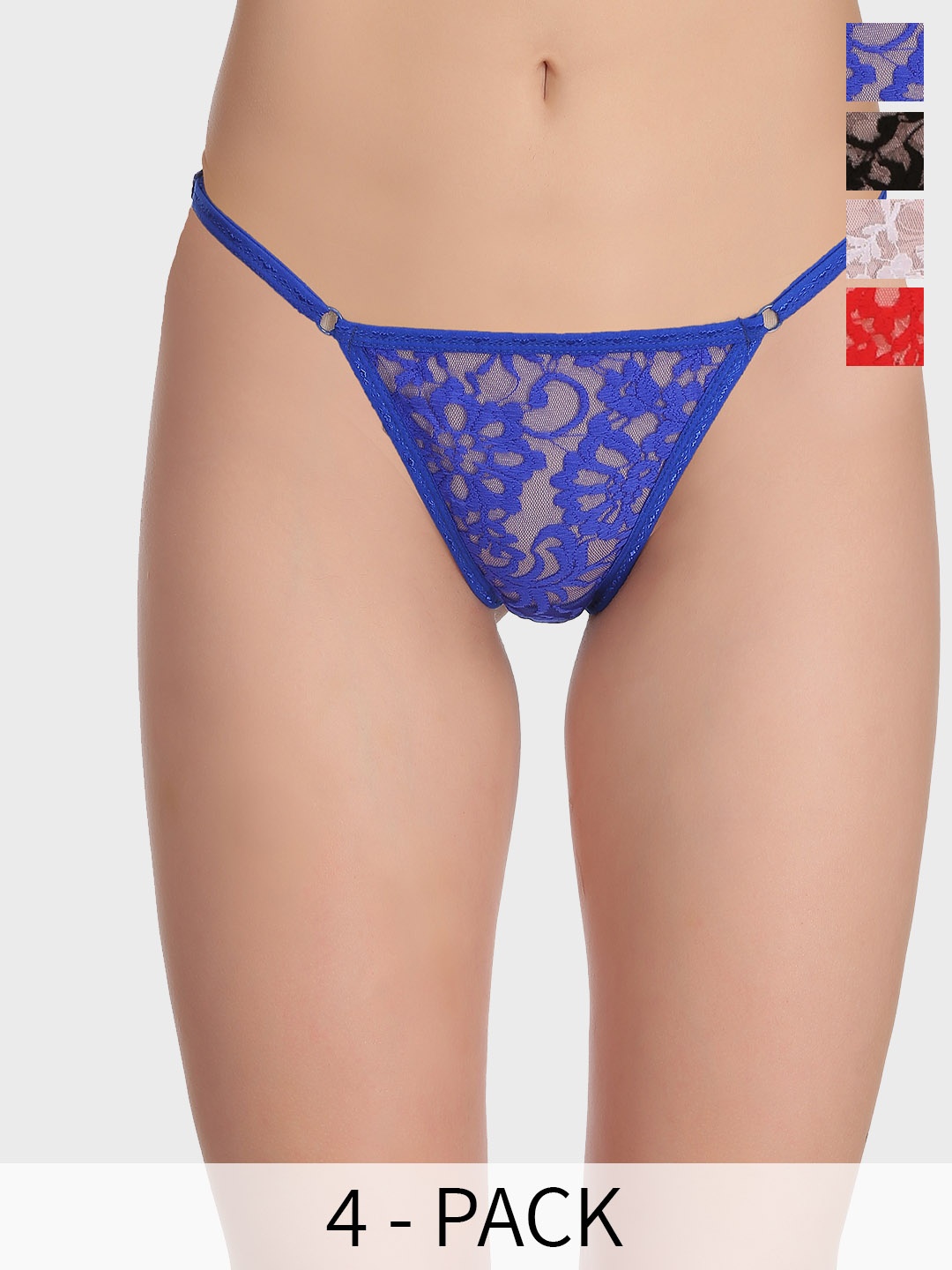 

SELFCARE Pack Of 4 Lace Details Thong Briefs, Black