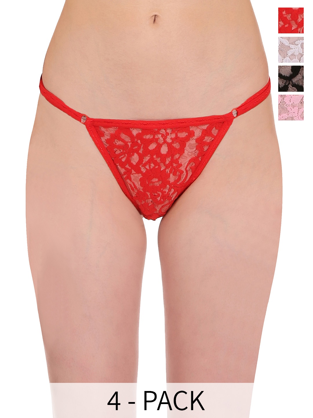 

SELFCARE Pack Of 4 Low-Rise Self Design Bikini Briefs, Red