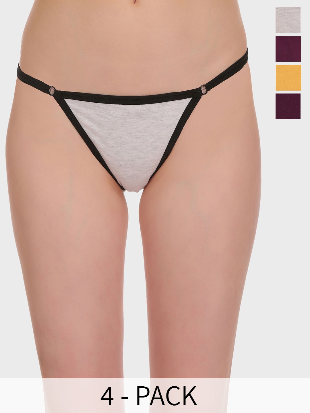 

SELFCARE Pack Of 4 Low-Rise Thong Briefs, Grey