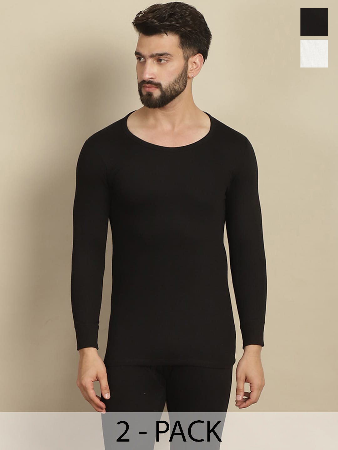 

Aerowarm Pack Of 2 Round Neck Long Sleeves Thermal T-shirt, Black
