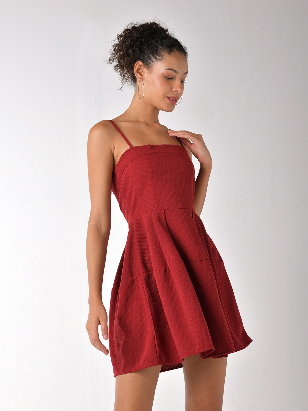 

IZF Shoulder Straps Fit & Flare Dress, Red