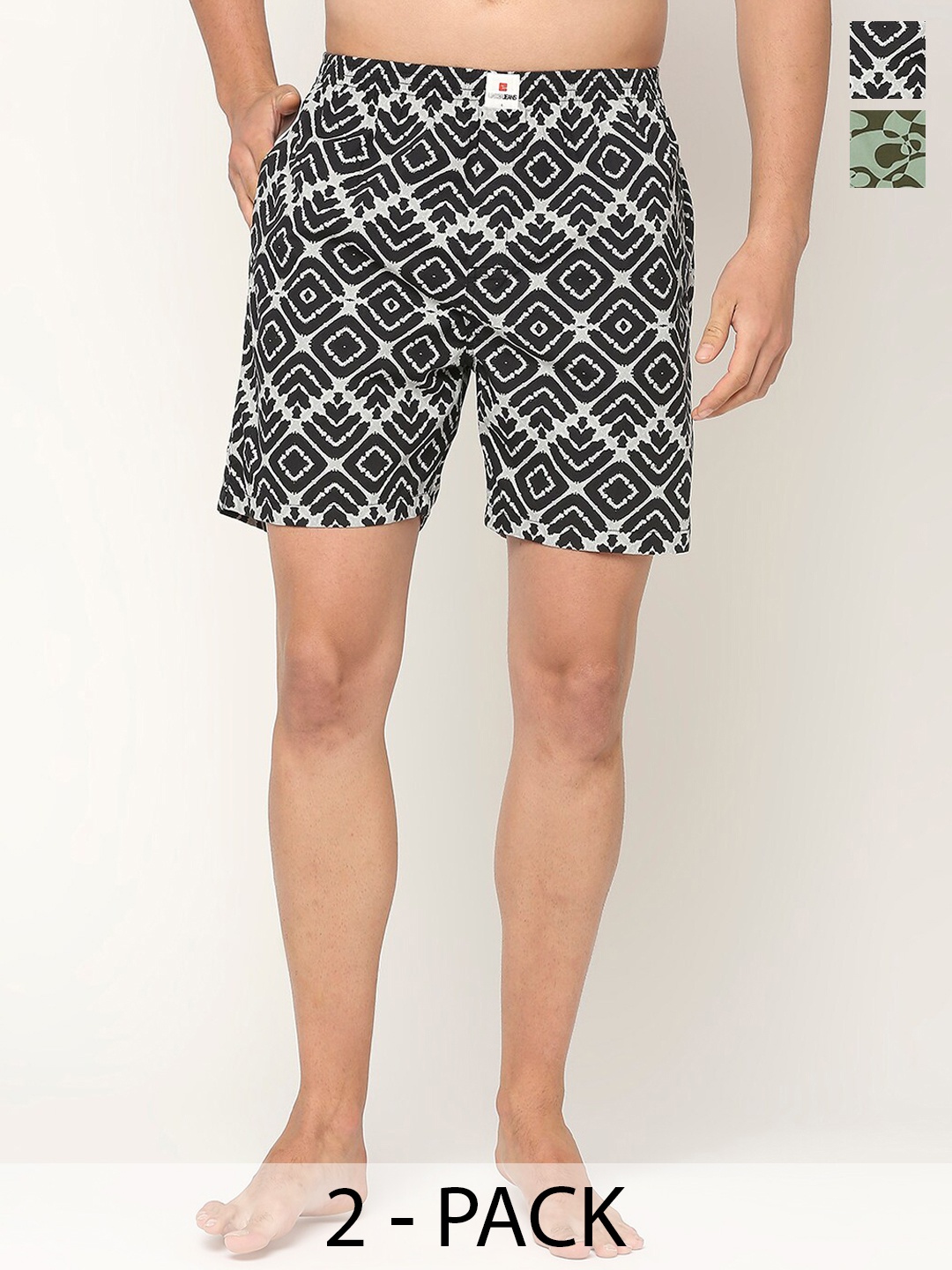 

UnderJeans by Spykar Men Pack Of 2 Printed Cotton Boxers, Black