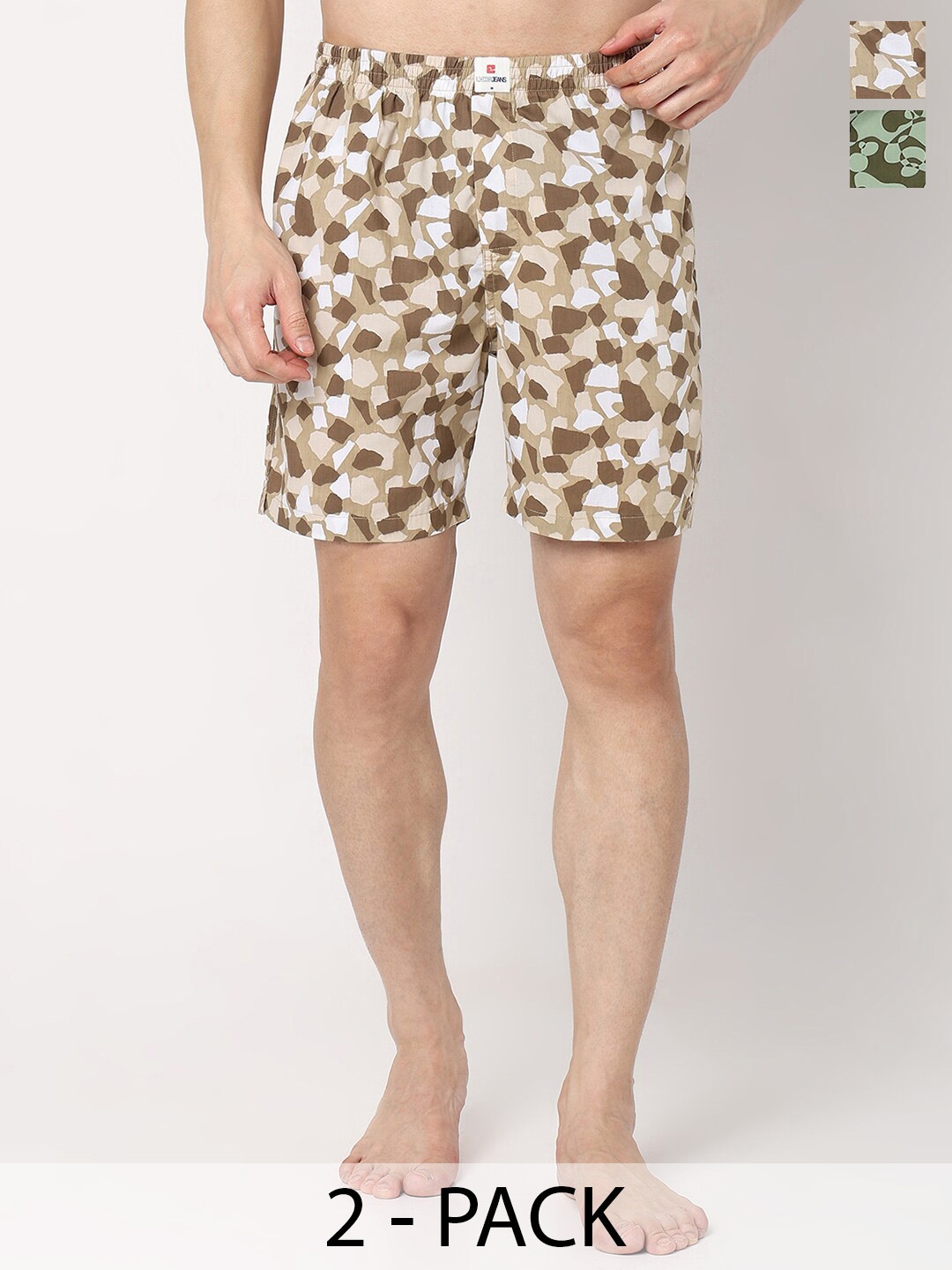 

UnderJeans by Spykar Men Pack Of 2 Printed Cotton Boxers, Beige