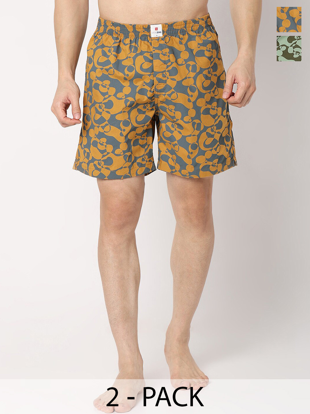 

UnderJeans by Spykar Men Pack Of 2 Printed Cotton Boxers, Yellow