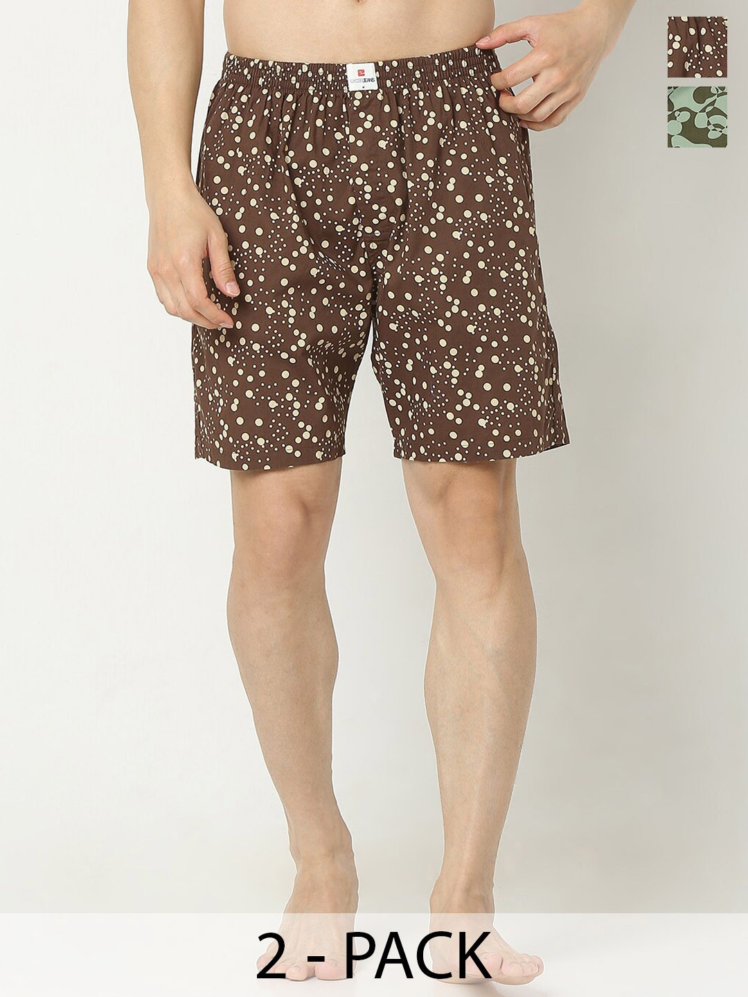 

UnderJeans by Spykar Men Pack Of 2 Printed Cotton Boxers, Brown