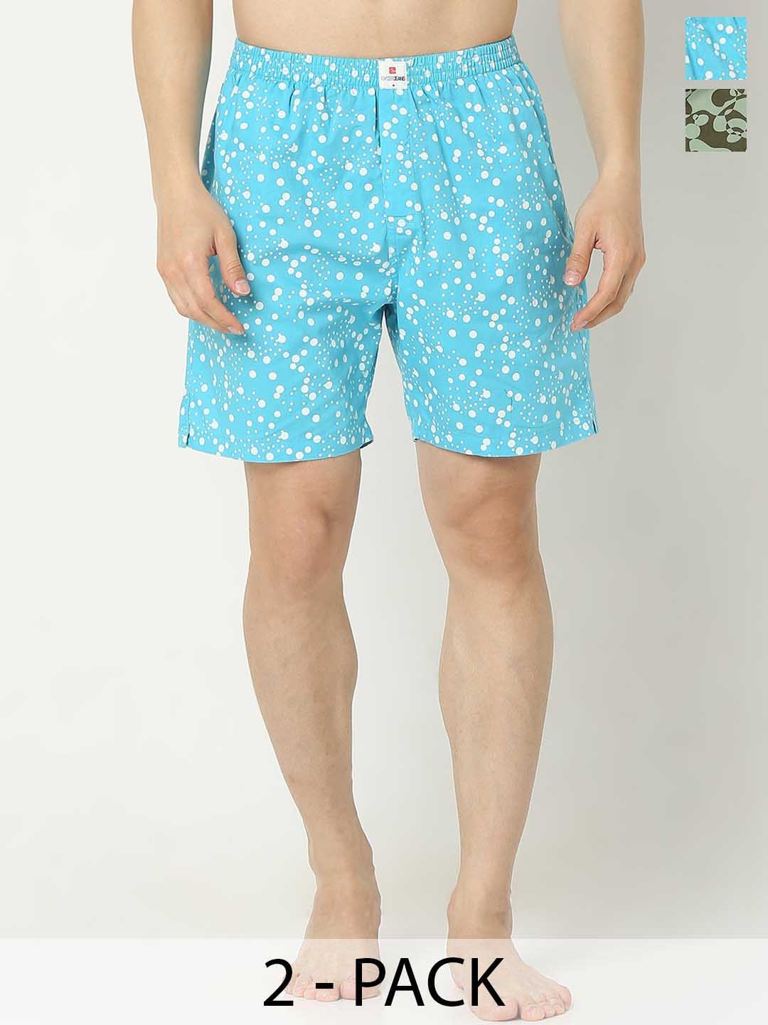 

UnderJeans by Spykar Men Pack Of 2 Printed Cotton Boxers, Blue
