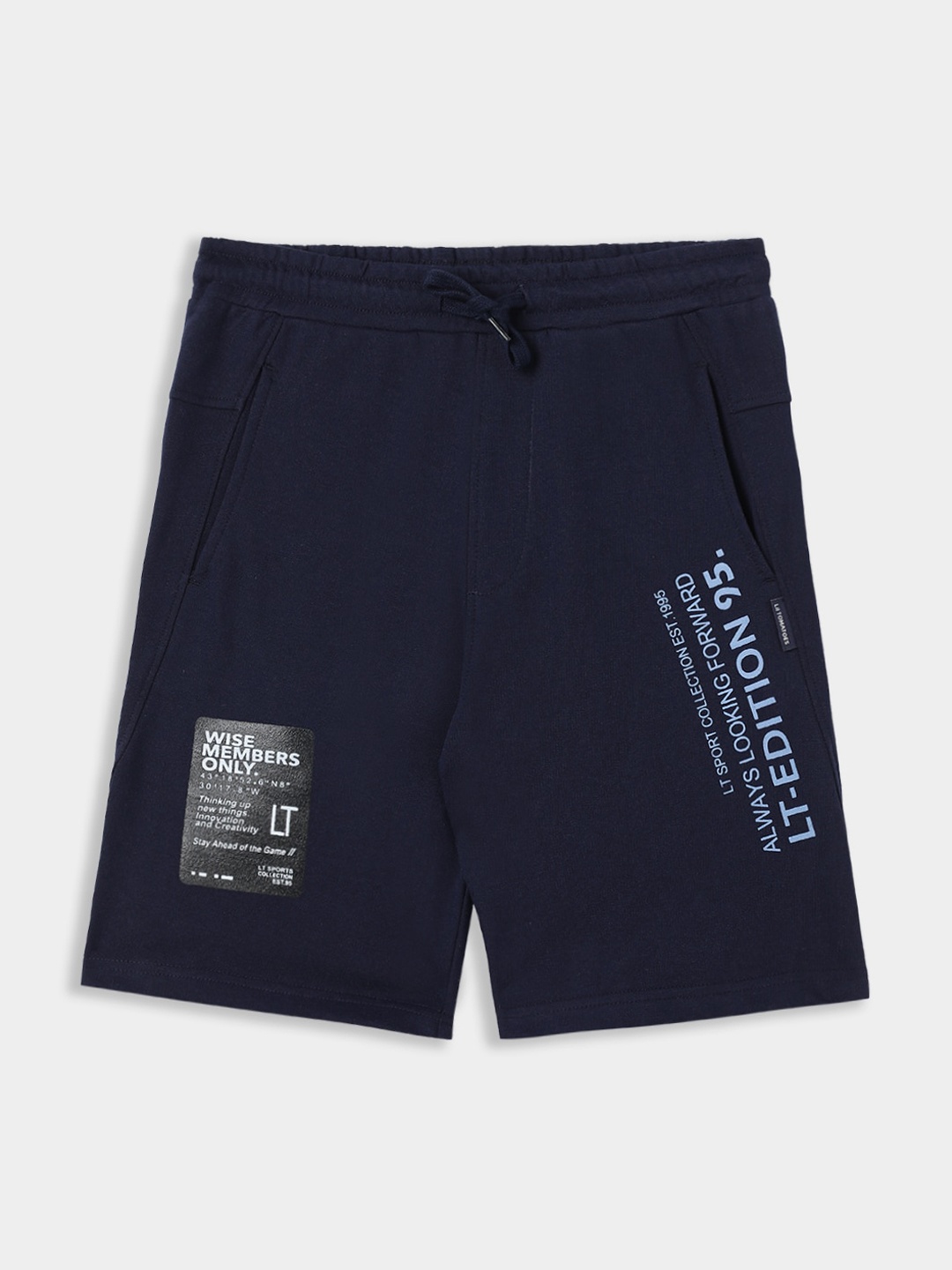 

Lil Tomatoes Boys Typography Printed Mid-Rise Shorts, Navy blue