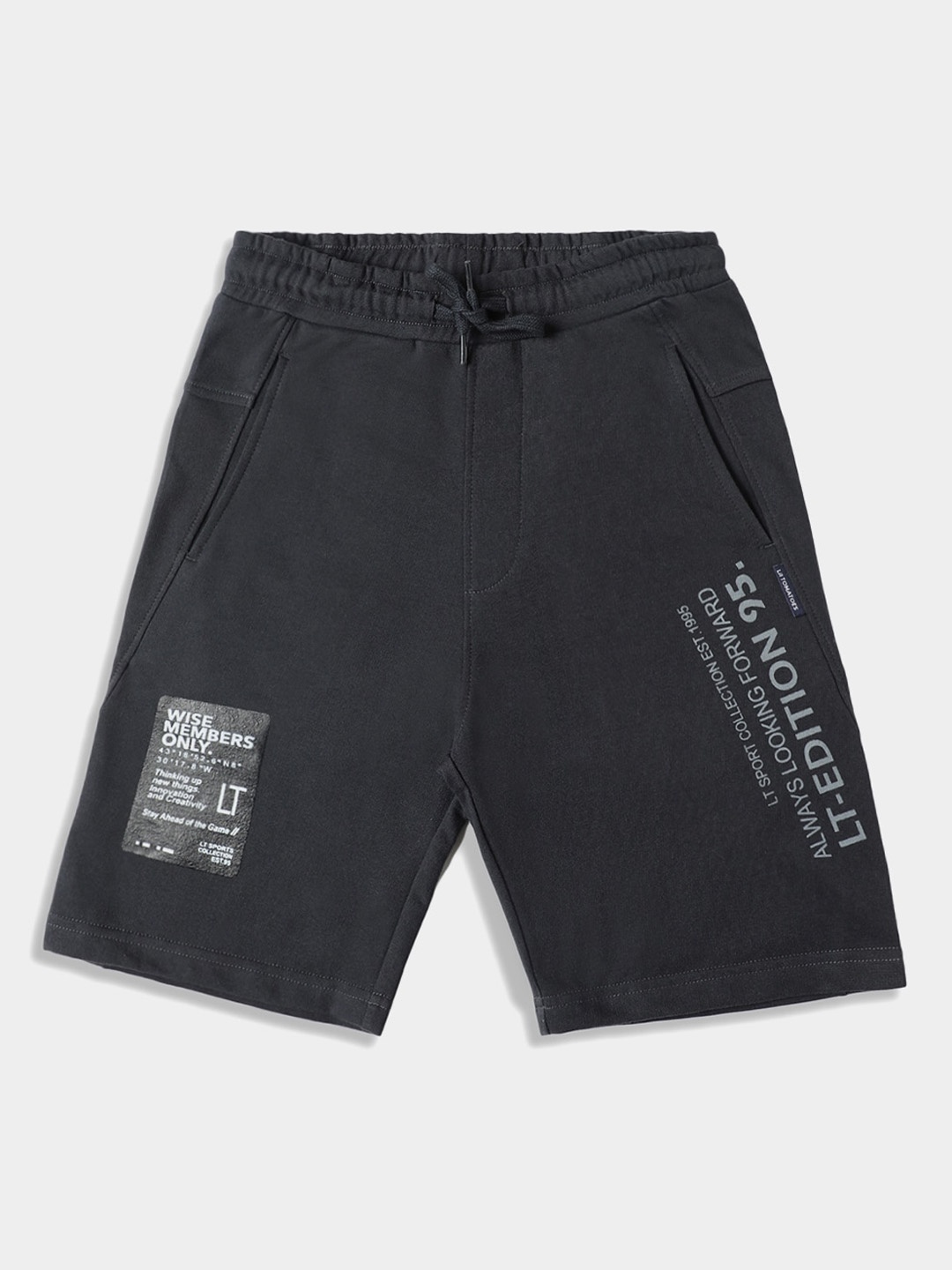 

Lil Tomatoes Boys Typography Printed Shorts, Charcoal
