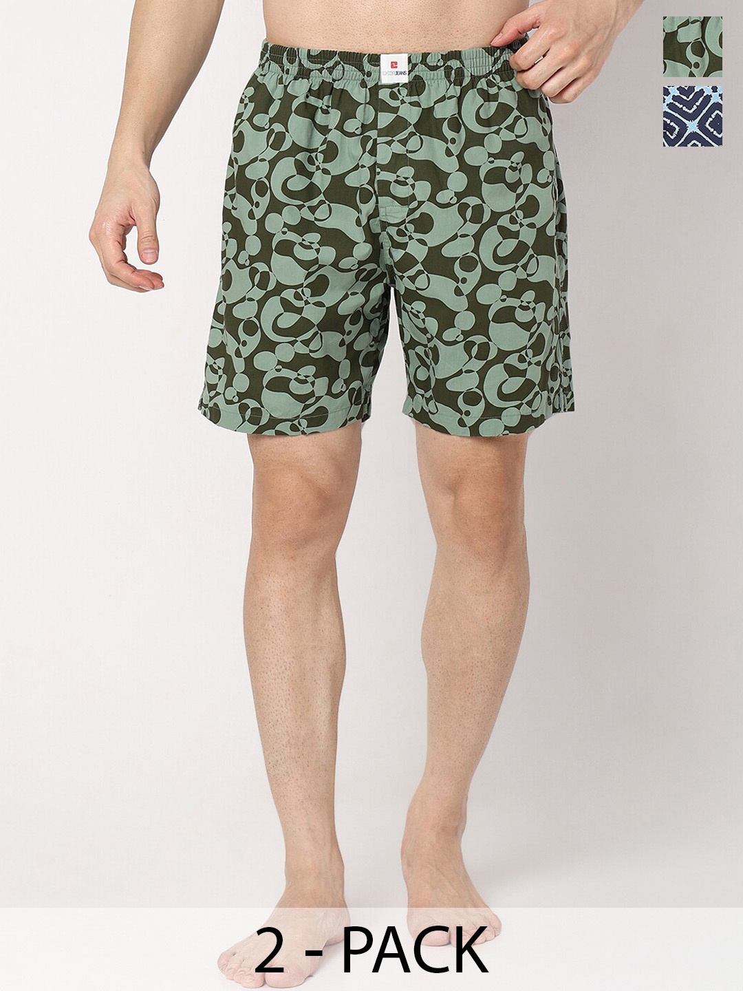 

UnderJeans by Spykar Men Pack Of 2 Printed Cotton Boxers, Green