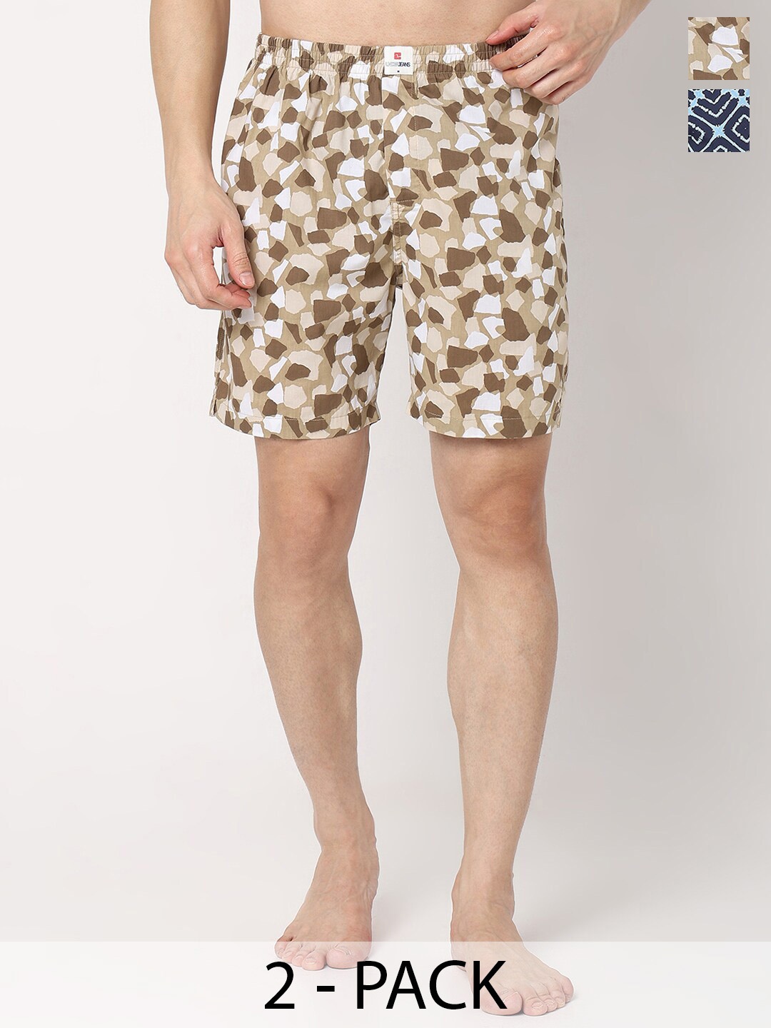 

UnderJeans by Spykar Men Pack Of 2 Printed Cotton Boxers, Beige