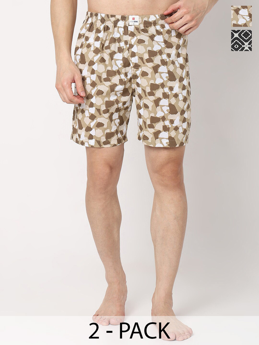 

UnderJeans by Spykar Men Pack Of 2 Printed Cotton Boxers, Beige
