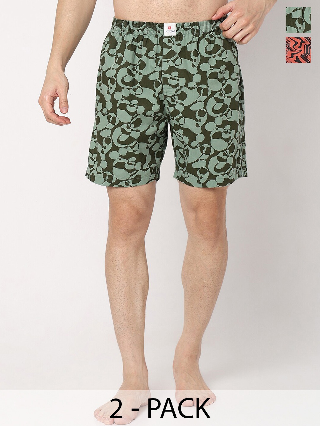 

UnderJeans by Spykar Men Pack Of 2 Printed Cotton Boxers, Green
