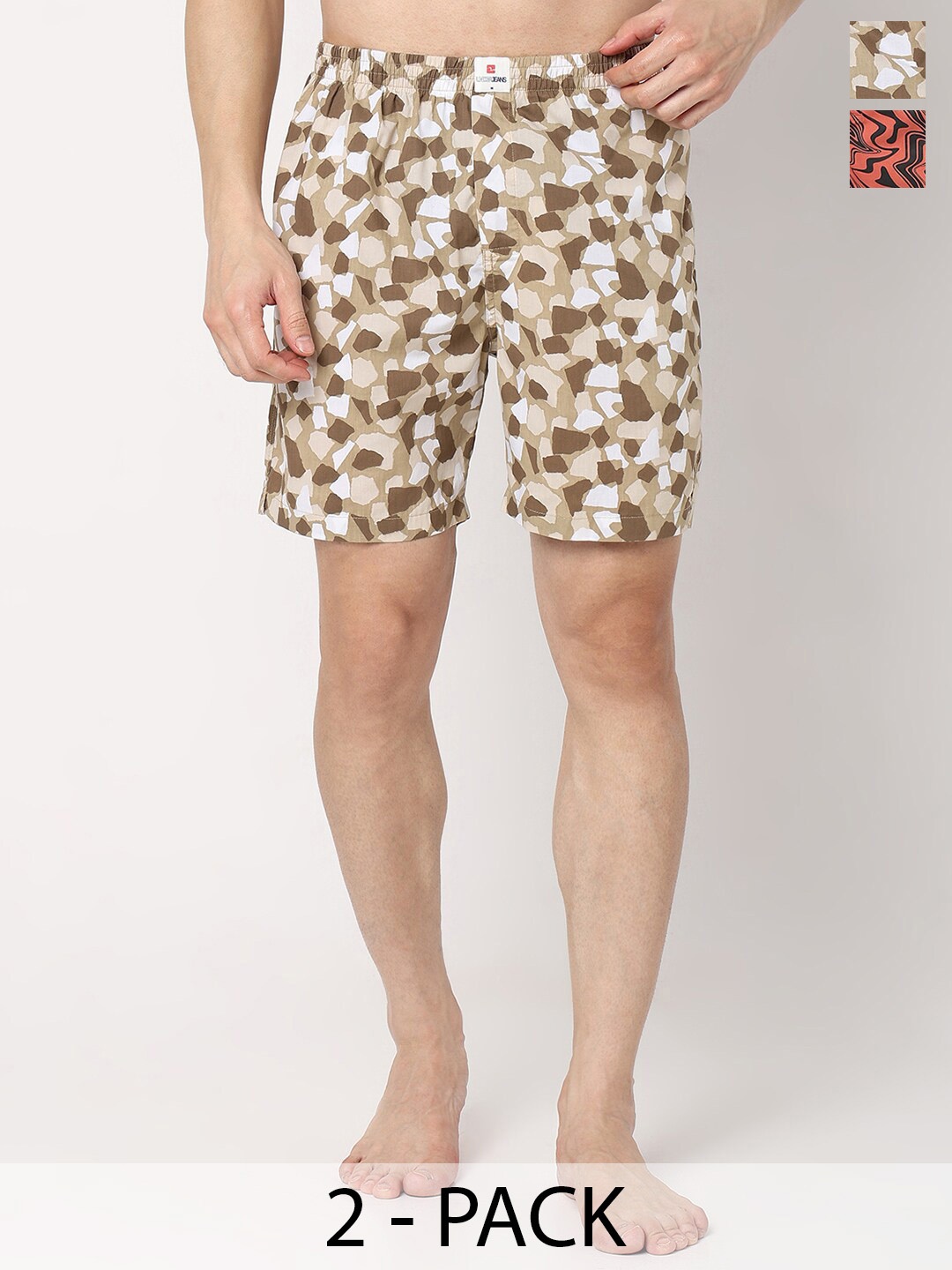 

UnderJeans by Spykar Men Pack Of 2 Printed Cotton Boxers, Beige