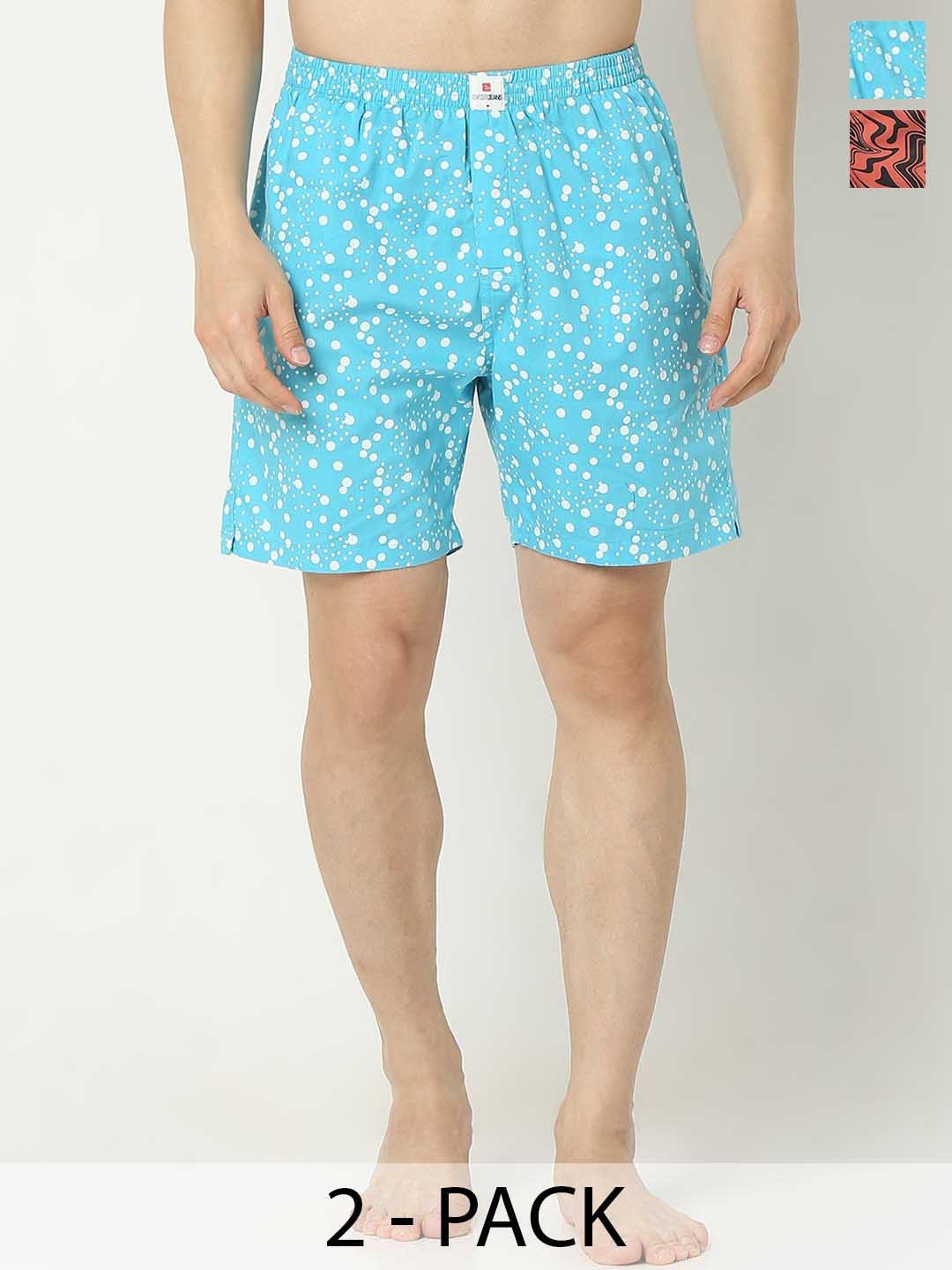 

UnderJeans by Spykar Men Pack Of 2 Printed Cotton Boxers, Blue