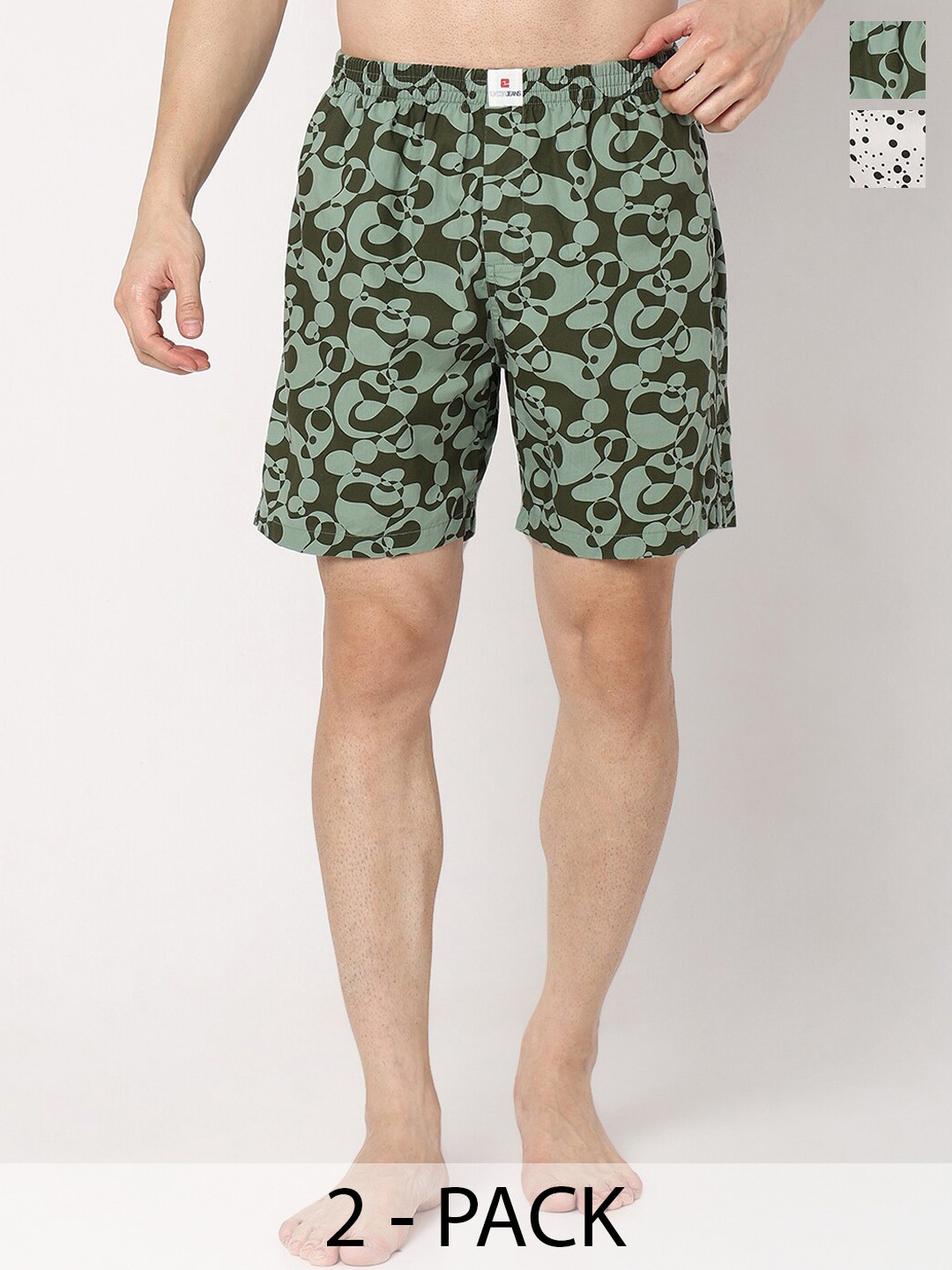 

UnderJeans by Spykar Men Pack Of 2 Printed Cotton Boxers, Green