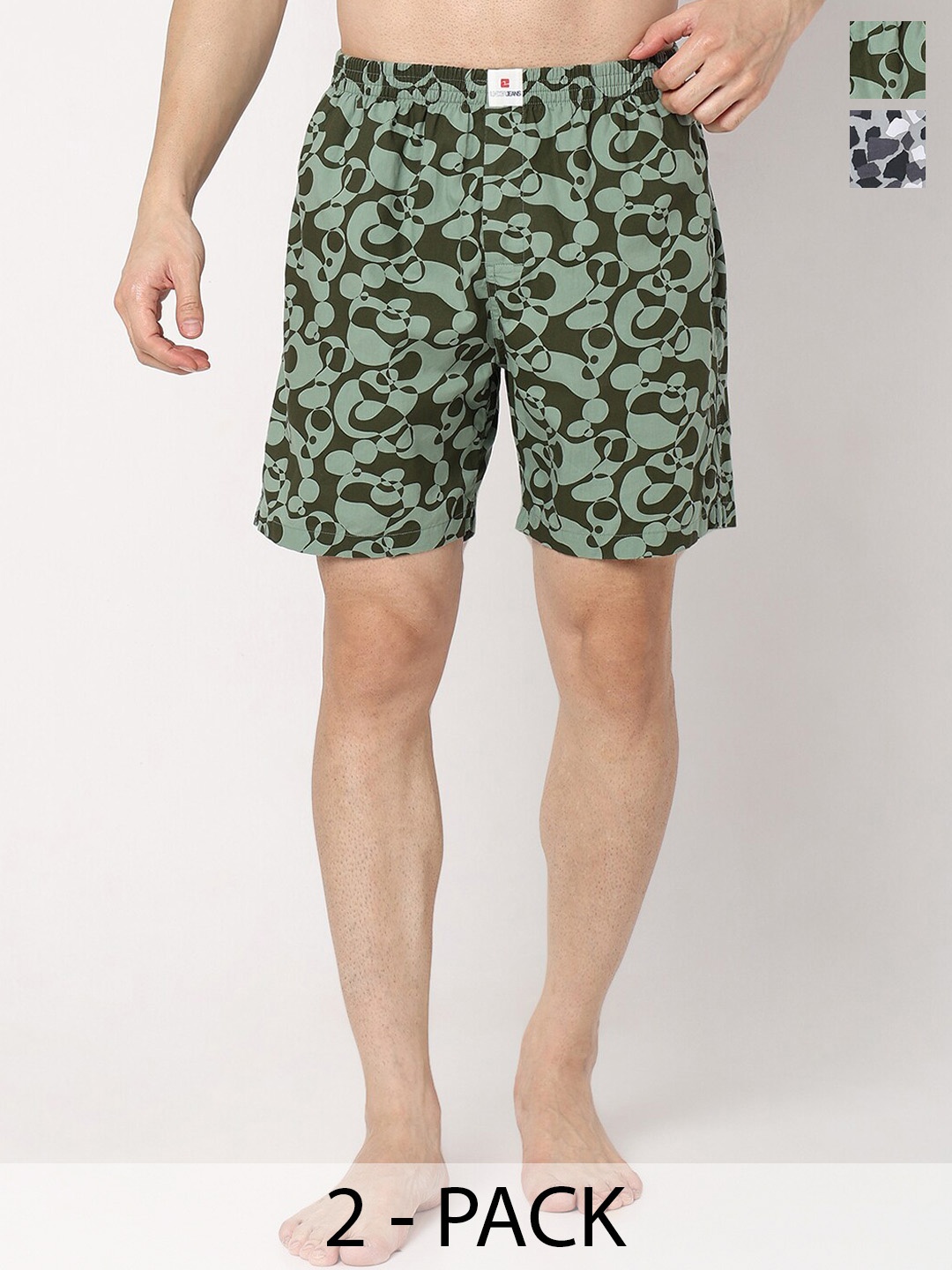 

UnderJeans by Spykar Men Pack Of 2 Printed Cotton Boxers, Green