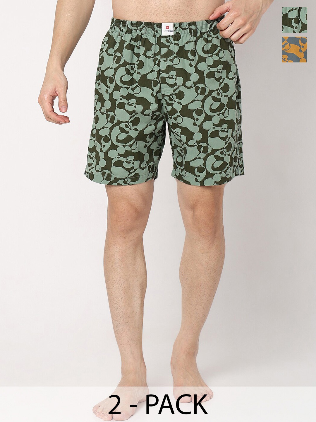 

UnderJeans by Spykar Men Pack Of 2 Printed Cotton Boxers, Green