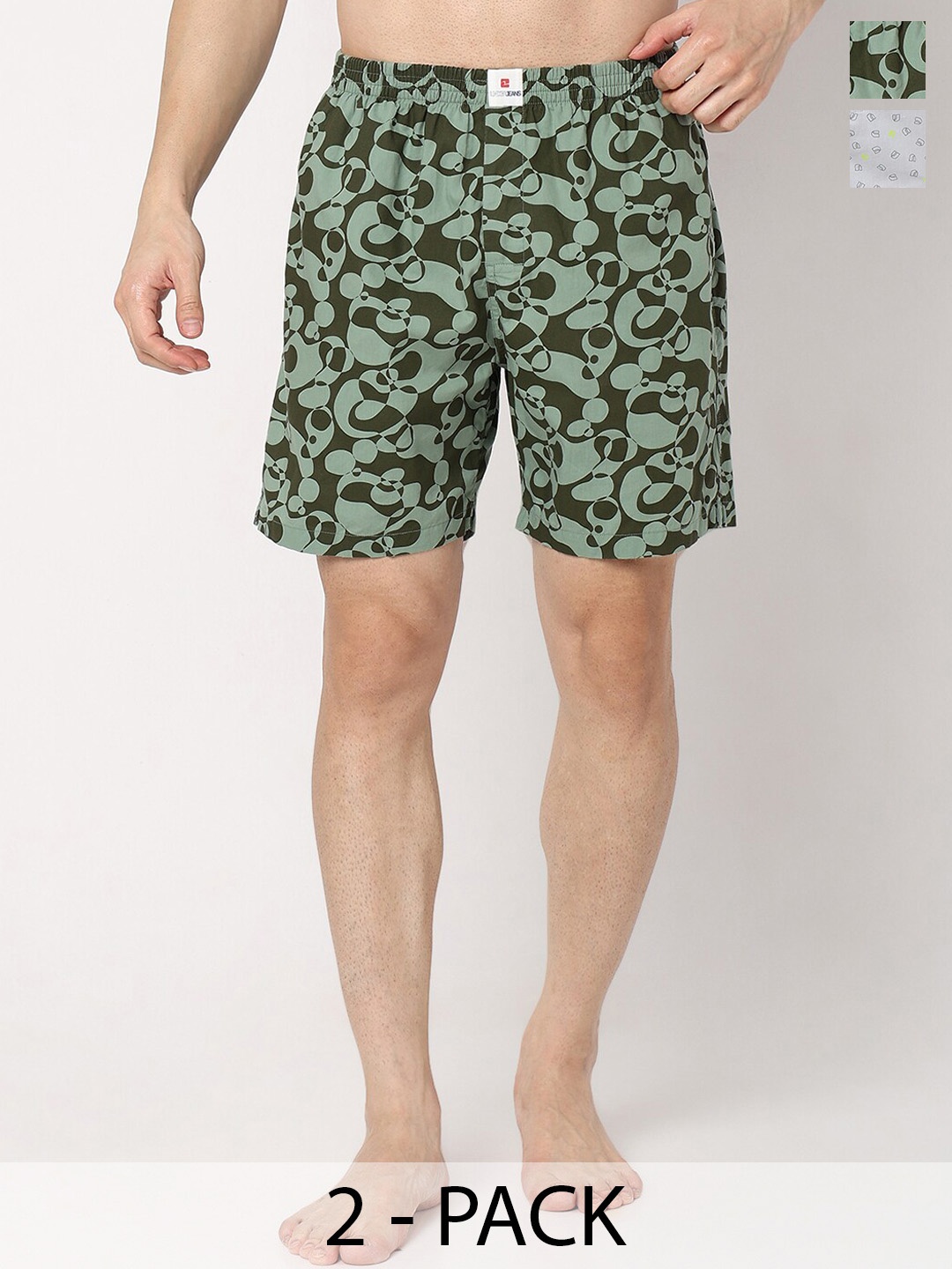 

UnderJeans by Spykar Men Pack Of 2 Printed Cotton Boxers, Green