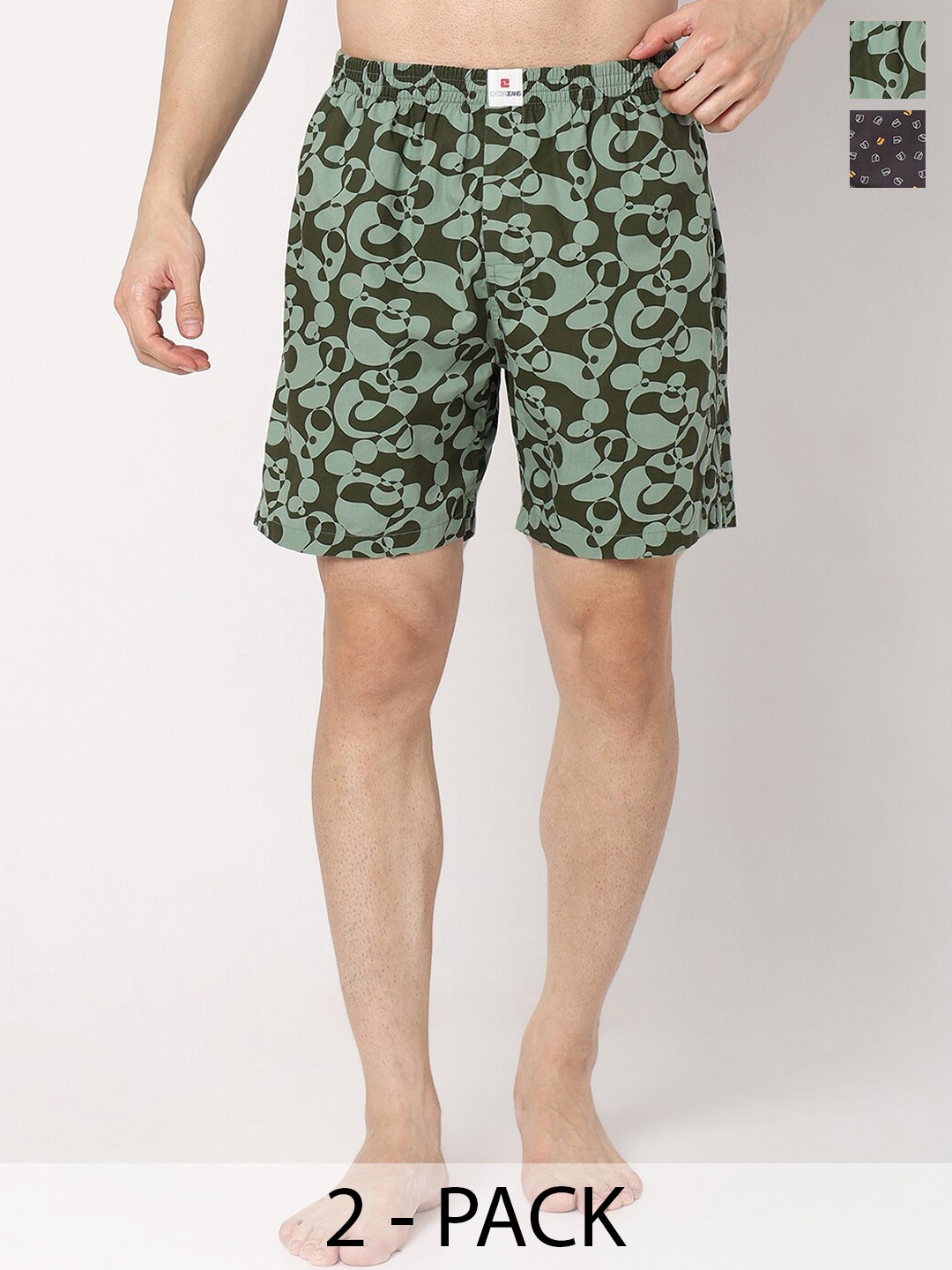 

UnderJeans by Spykar Men Pack Of 2 Printed Cotton Boxers, Green