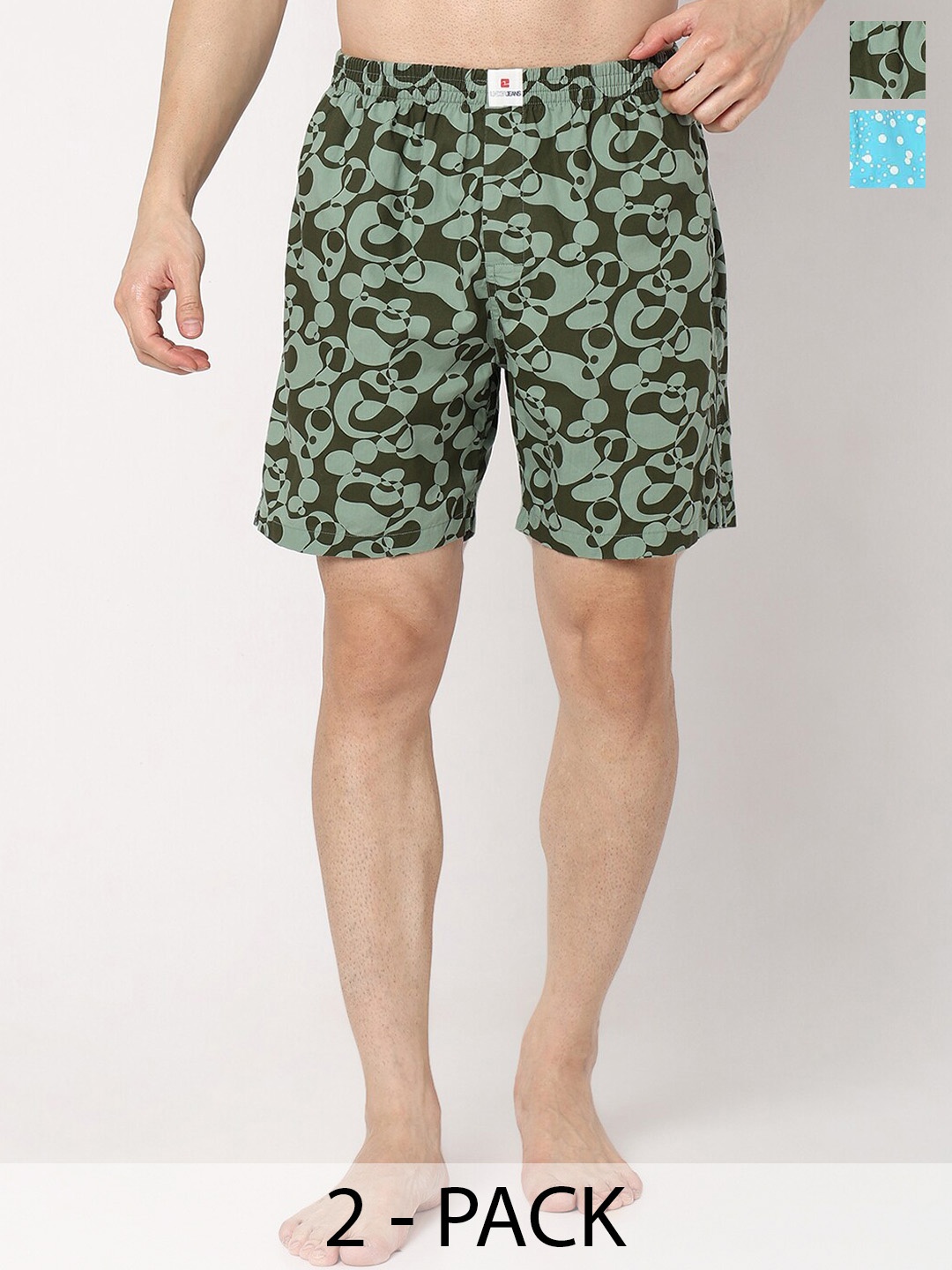 

UnderJeans by Spykar Men Pack Of 2 Printed Cotton Boxers, Green