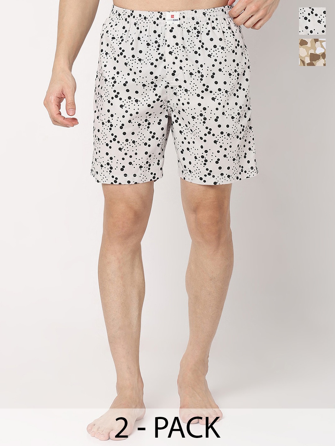 

UnderJeans by Spykar Men Pack Of 2 Printed Cotton Boxers, White