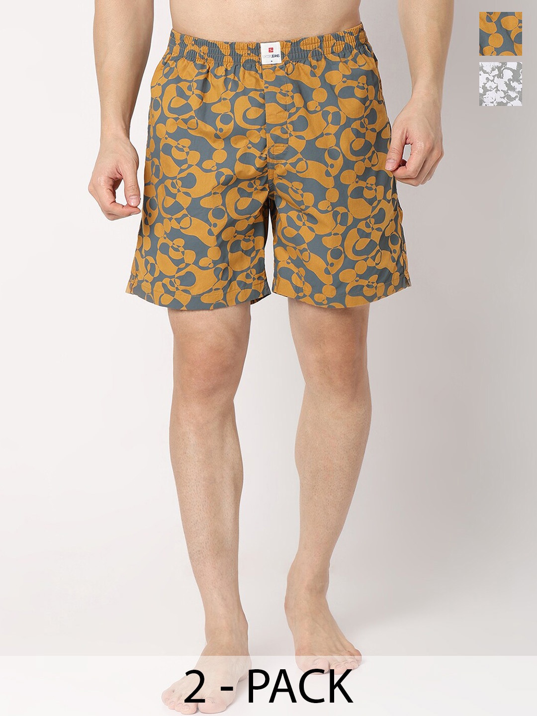 

UnderJeans by Spykar Men Pack Of 2 Printed Cotton Boxers, Yellow
